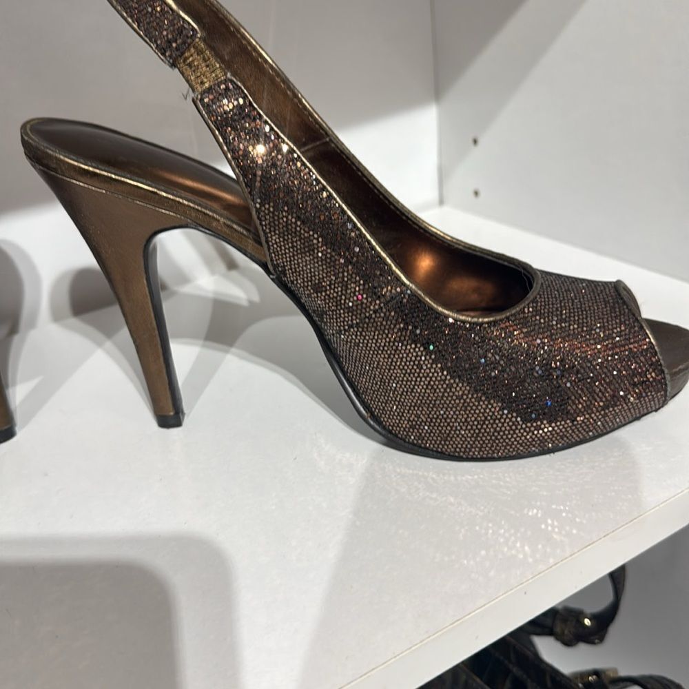 Lulu Townsend Glittering Brown Slingback Heels - Picture 3 of 4